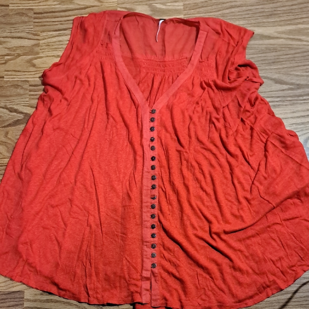 Free People Red Sleeveless Buttoned Camisole